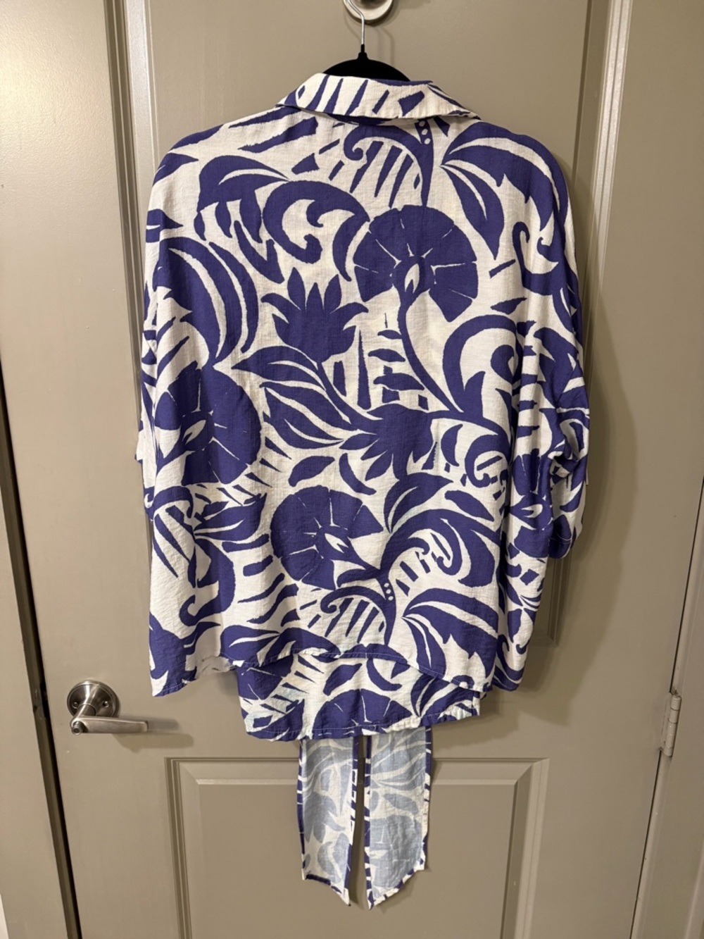 Fashion Nova Mykonos Linen Pant Set Blue & White Tropical Print Wide-Leg - 1X - Picture 4 of 4